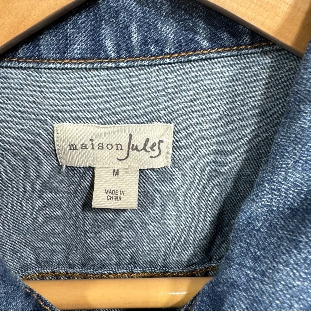 Y2K Blue Denim Jean Jacket Embroidered Metallic Stars on Sleeves by Maison Jules